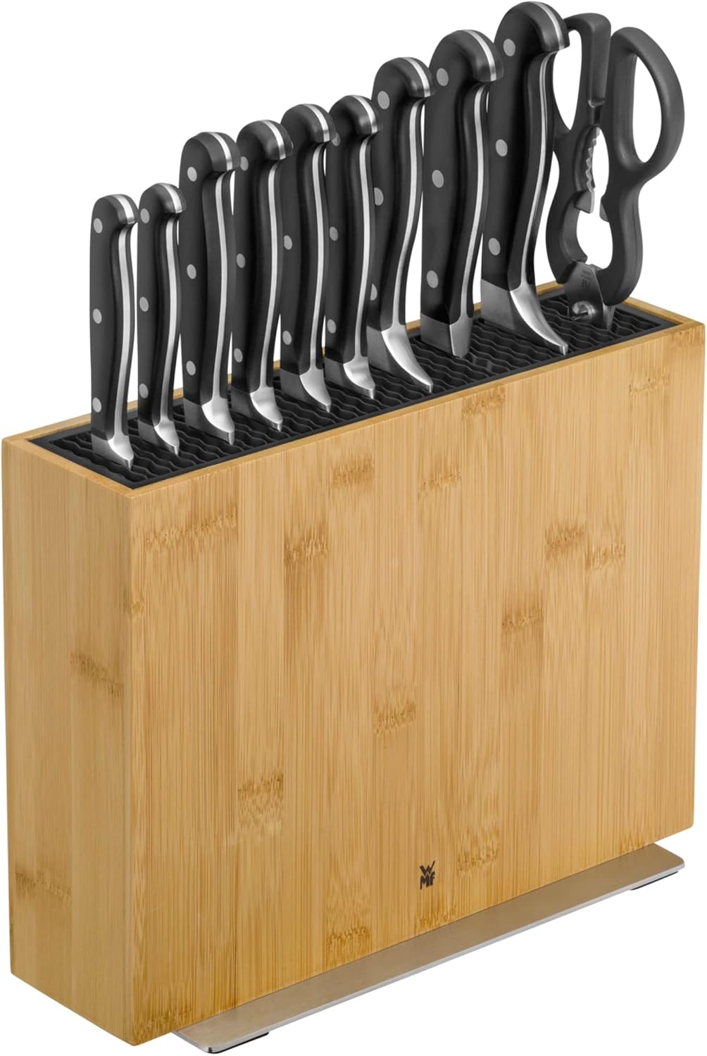 Knife Block Empty without Knife Flextec Insert, Bamboo Light, Bamboo Wood, High Performance Plastic, Suitable for up to 15 Kitchen Knives, Cromargan Stainless Steel
