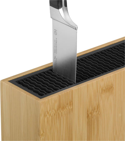 Knife Block Empty without Knife Flextec Insert, Bamboo Light, Bamboo Wood, High Performance Plastic, Suitable for up to 15 Kitchen Knives, Cromargan Stainless Steel