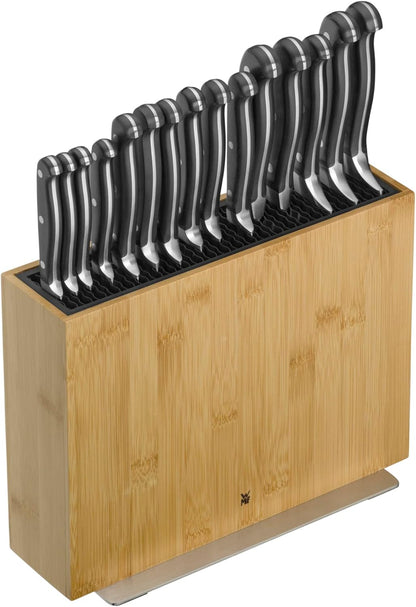 Knife Block Empty without Knife Flextec Insert, Bamboo Light, Bamboo Wood, High Performance Plastic, Suitable for up to 15 Kitchen Knives, Cromargan Stainless Steel
