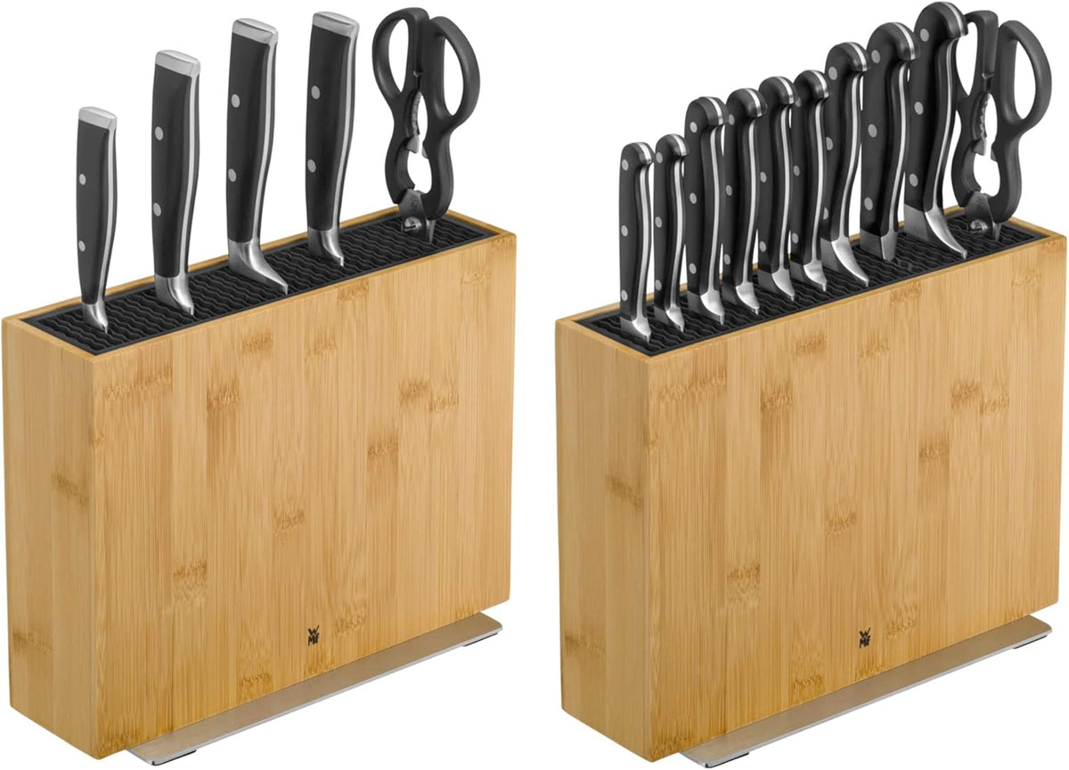 Knife Block Empty without Knife Flextec Insert, Bamboo Light, Bamboo Wood, High Performance Plastic, Suitable for up to 15 Kitchen Knives, Cromargan Stainless Steel