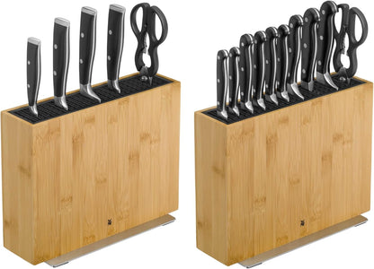 Knife Block Empty without Knife Flextec Insert, Bamboo Light, Bamboo Wood, High Performance Plastic, Suitable for up to 15 Kitchen Knives, Cromargan Stainless Steel