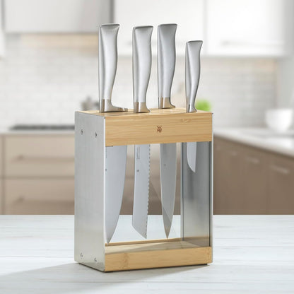 Knife Block Empty without Knife Flextec Insert, Bamboo Light, Bamboo Wood, High Performance Plastic, Suitable for up to 15 Kitchen Knives, Cromargan Stainless Steel