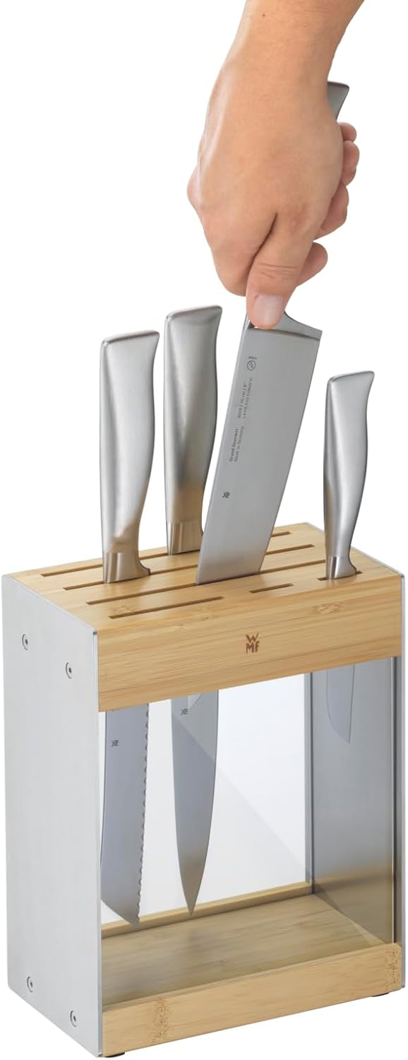 Knife Block Empty without Knife Flextec Insert, Bamboo Light, Bamboo Wood, High Performance Plastic, Suitable for up to 15 Kitchen Knives, Cromargan Stainless Steel