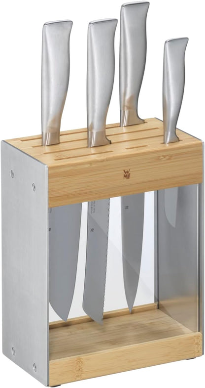 Knife Block Empty without Knife Flextec Insert, Bamboo Light, Bamboo Wood, High Performance Plastic, Suitable for up to 15 Kitchen Knives, Cromargan Stainless Steel