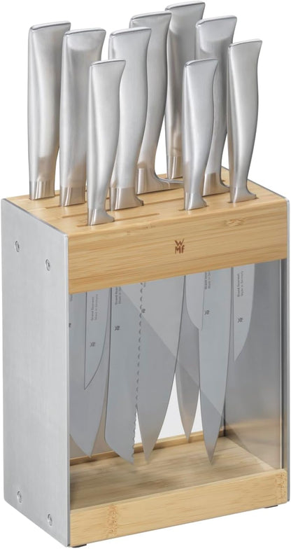 Knife Block Empty without Knife Flextec Insert, Bamboo Light, Bamboo Wood, High Performance Plastic, Suitable for up to 15 Kitchen Knives, Cromargan Stainless Steel