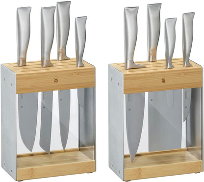 Knife Block Empty without Knife Flextec Insert, Bamboo Light, Bamboo Wood, High Performance Plastic, Suitable for up to 15 Kitchen Knives, Cromargan Stainless Steel