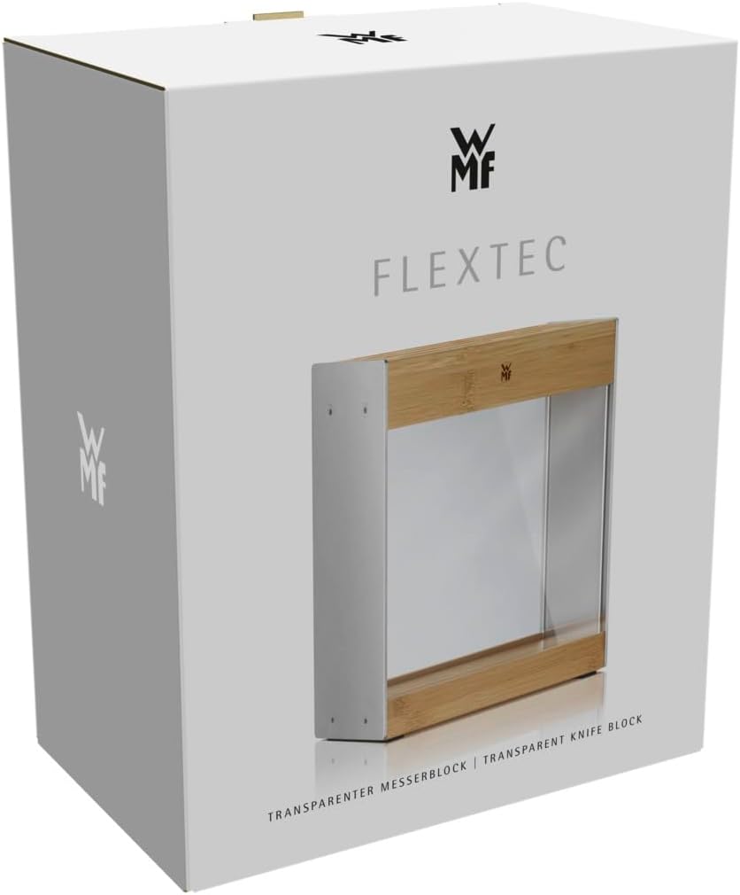 Knife Block Empty without Knife Flextec Insert, Bamboo Light, Bamboo Wood, High Performance Plastic, Suitable for up to 15 Kitchen Knives, Cromargan Stainless Steel