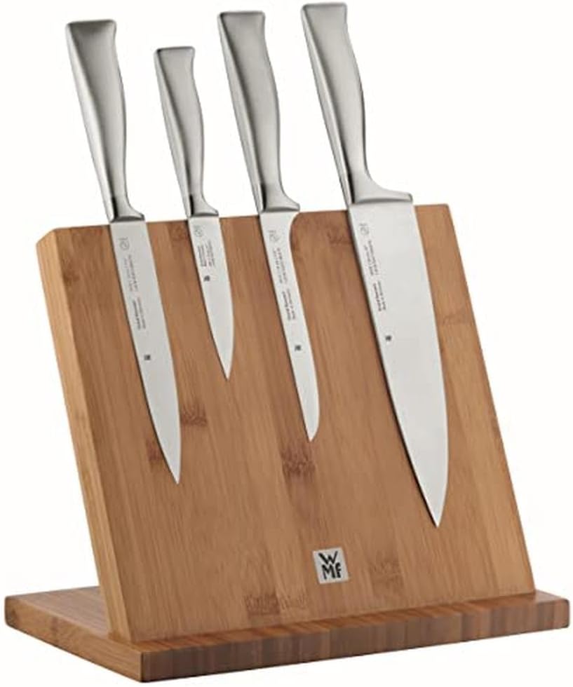 Knife Block Empty without Knife Flextec Insert, Bamboo Light, Bamboo Wood, High Performance Plastic, Suitable for up to 15 Kitchen Knives, Cromargan Stainless Steel