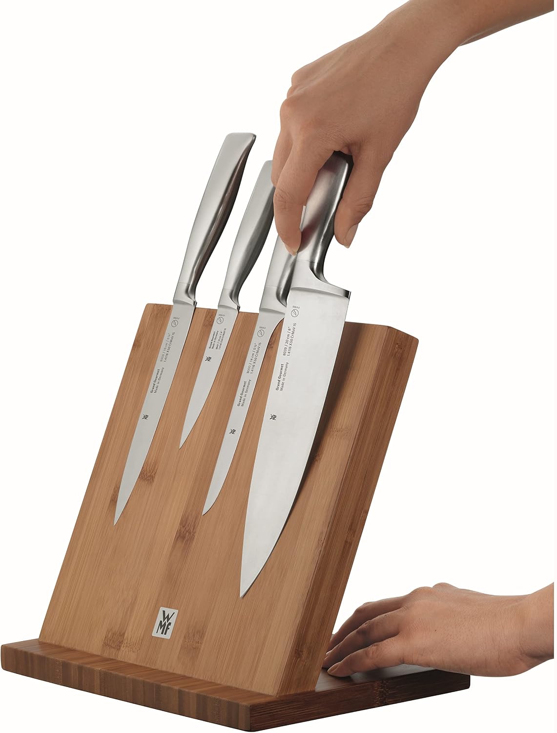 Knife Block Empty without Knife Flextec Insert, Bamboo Light, Bamboo Wood, High Performance Plastic, Suitable for up to 15 Kitchen Knives, Cromargan Stainless Steel
