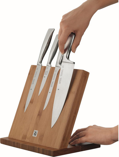 Knife Block Empty without Knife Flextec Insert, Bamboo Light, Bamboo Wood, High Performance Plastic, Suitable for up to 15 Kitchen Knives, Cromargan Stainless Steel