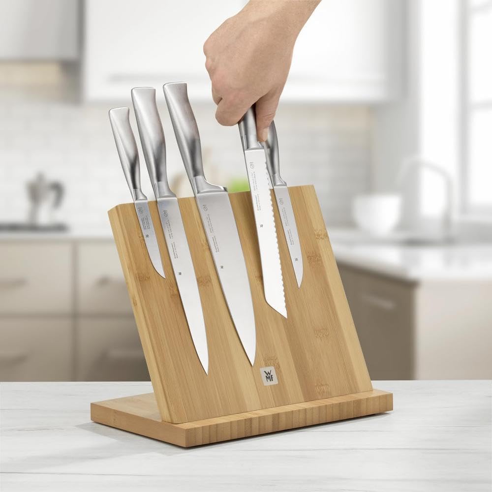Knife Block Empty without Knife Flextec Insert, Bamboo Light, Bamboo Wood, High Performance Plastic, Suitable for up to 15 Kitchen Knives, Cromargan Stainless Steel