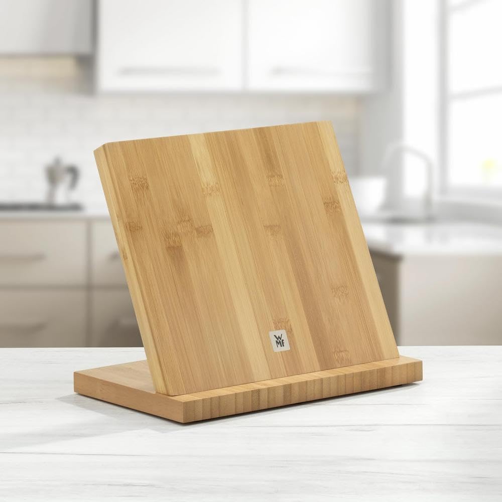 Knife Block Empty without Knife Flextec Insert, Bamboo Light, Bamboo Wood, High Performance Plastic, Suitable for up to 15 Kitchen Knives, Cromargan Stainless Steel