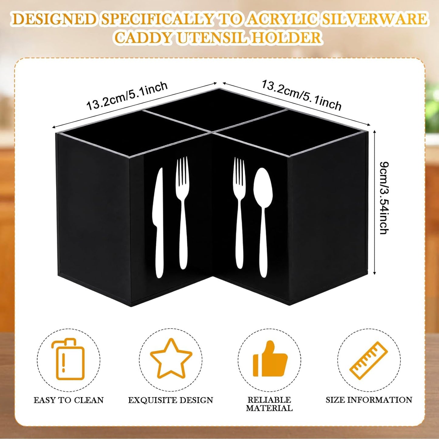 Acrylic Cutlery Storage Organizer Bin Silverware Caddy Countertop Knife Spoon and Fork Holder Kitchen 3 Section Tableware Storage Box for Cabinet Indoor Home Flatware Dining Room (Black,M)
