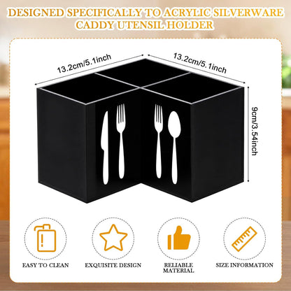 Acrylic Cutlery Storage Organizer Bin Silverware Caddy Countertop Knife Spoon and Fork Holder Kitchen 3 Section Tableware Storage Box for Cabinet Indoor Home Flatware Dining Room (Black,M)