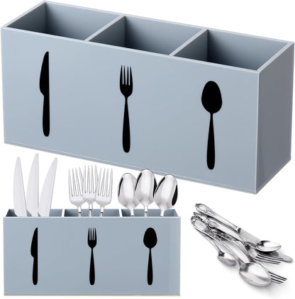 Acrylic Cutlery Storage Organizer Bin Silverware Caddy Countertop Knife Spoon and Fork Holder Kitchen 3 Section Tableware Storage Box for Cabinet Indoor Home Flatware Dining Room (Black,M)