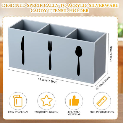 Acrylic Cutlery Storage Organizer Bin Silverware Caddy Countertop Knife Spoon and Fork Holder Kitchen 3 Section Tableware Storage Box for Cabinet Indoor Home Flatware Dining Room (Black,M)