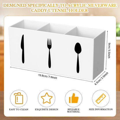 Acrylic Cutlery Storage Organizer Bin Silverware Caddy Countertop Knife Spoon and Fork Holder Kitchen 3 Section Tableware Storage Box for Cabinet Indoor Home Flatware Dining Room (Black,M)
