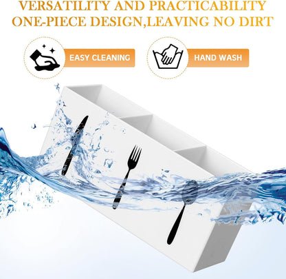 Acrylic Cutlery Storage Organizer Bin Silverware Caddy Countertop Knife Spoon and Fork Holder Kitchen 3 Section Tableware Storage Box for Cabinet Indoor Home Flatware Dining Room (Black,M)