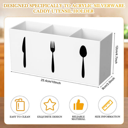 Acrylic Cutlery Storage Organizer Bin Silverware Caddy Countertop Knife Spoon and Fork Holder Kitchen 3 Section Tableware Storage Box for Cabinet Indoor Home Flatware Dining Room (Black,M)