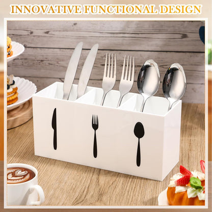 Acrylic Cutlery Storage Organizer Bin Silverware Caddy Countertop Knife Spoon and Fork Holder Kitchen 3 Section Tableware Storage Box for Cabinet Indoor Home Flatware Dining Room (Black,M)