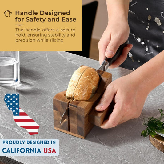 Premium Acacia Wood Bagel Slicer For Large Bagel Stylish Hand Crafted Wood Bagel Cutter With Ergonomic Designed Handle Grip