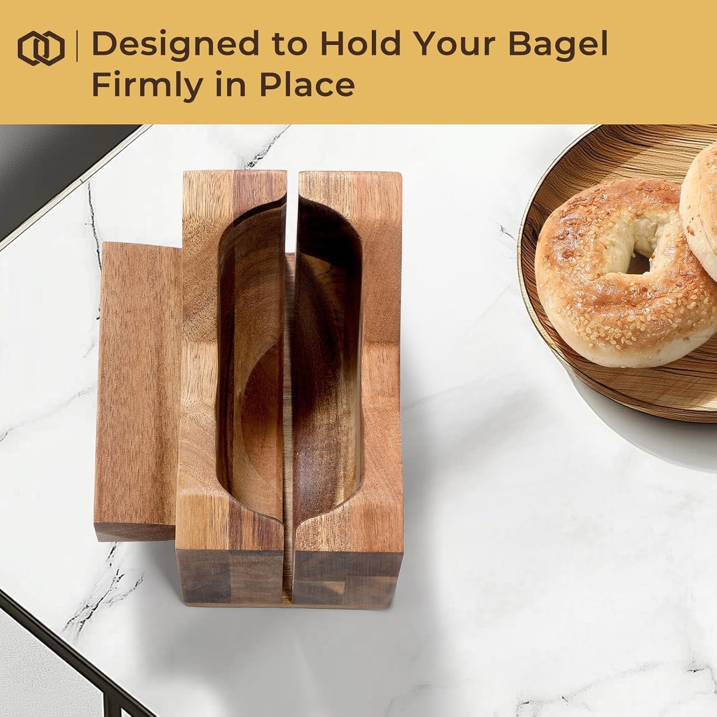 Premium Acacia Wood Bagel Slicer For Large Bagel Stylish Hand Crafted Wood Bagel Cutter With Ergonomic Designed Handle Grip