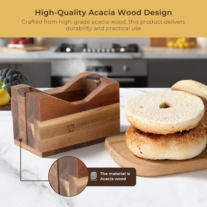 Premium Acacia Wood Bagel Slicer For Large Bagel Stylish Hand Crafted Wood Bagel Cutter With Ergonomic Designed Handle Grip