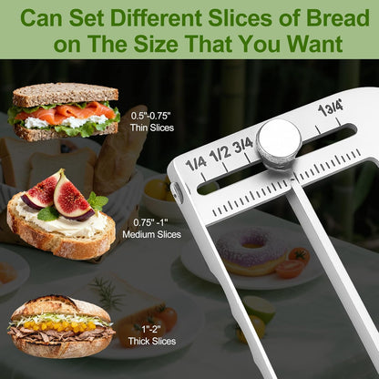 Adjustable Bread Slicer for Homemade Bread New Manual Sourdough Bread Knife | Bread Bow Cutter with Thickness Guide Stainless Steel Serrated Blade for Baguettes Bagels, Ideal Gift for Baker