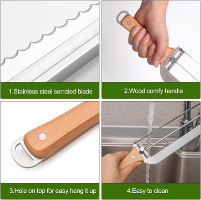 Adjustable Bread Slicer for Homemade Bread New Manual Sourdough Bread Knife | Bread Bow Cutter with Thickness Guide Stainless Steel Serrated Blade for Baguettes Bagels, Ideal Gift for Baker