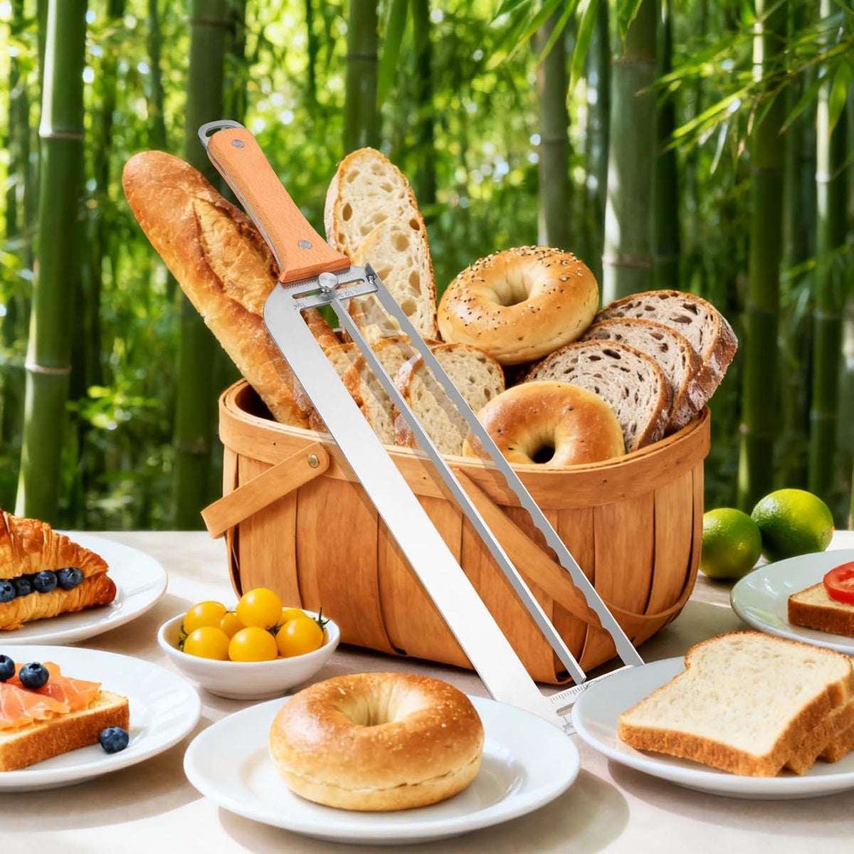 Adjustable Bread Slicer for Homemade Bread New Manual Sourdough Bread Knife | Bread Bow Cutter with Thickness Guide Stainless Steel Serrated Blade for Baguettes Bagels, Ideal Gift for Baker
