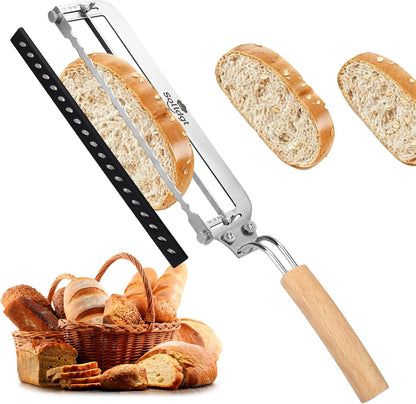 Adjustable Bread Slicer for Homemade Bread New Manual Sourdough Bread Knife | Bread Bow Cutter with Thickness Guide Stainless Steel Serrated Blade for Baguettes Bagels, Ideal Gift for Baker
