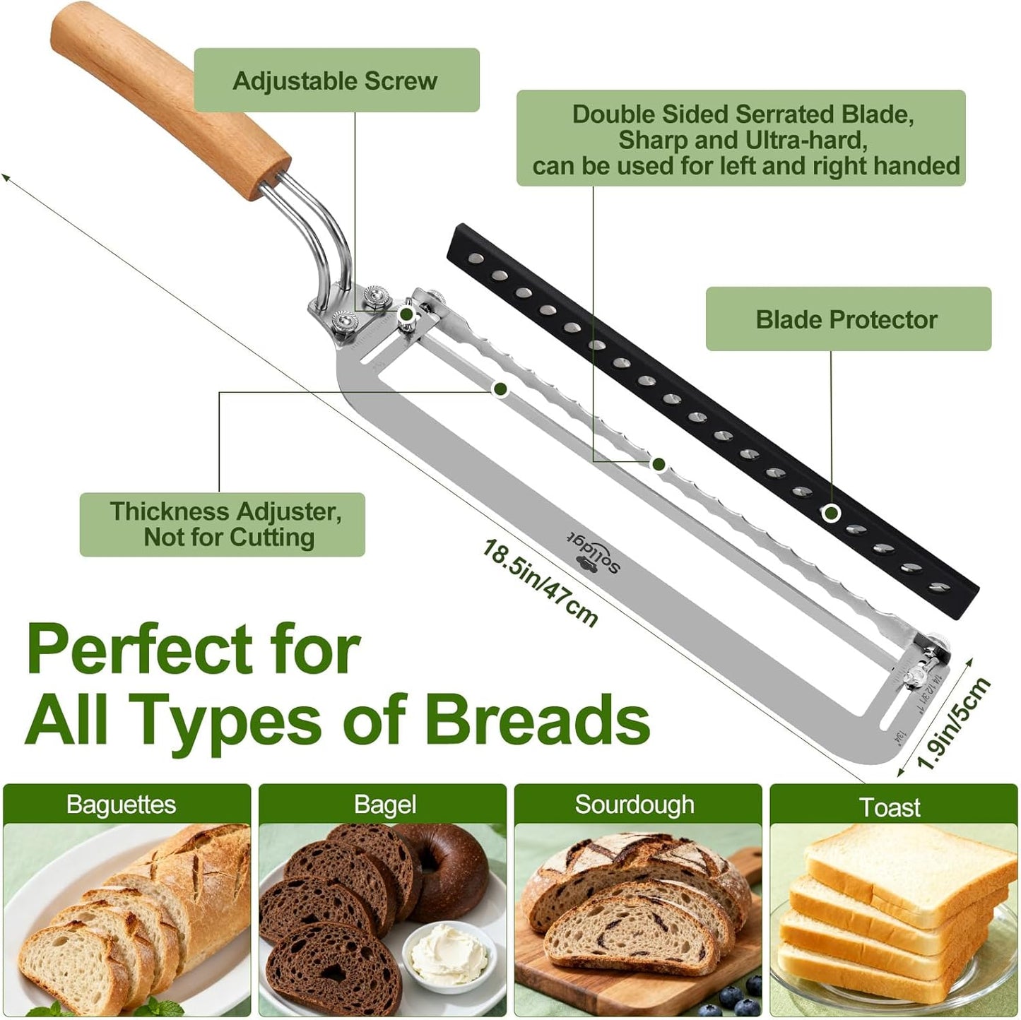 Adjustable Bread Slicer for Homemade Bread New Manual Sourdough Bread Knife | Bread Bow Cutter with Thickness Guide Stainless Steel Serrated Blade for Baguettes Bagels, Ideal Gift for Baker
