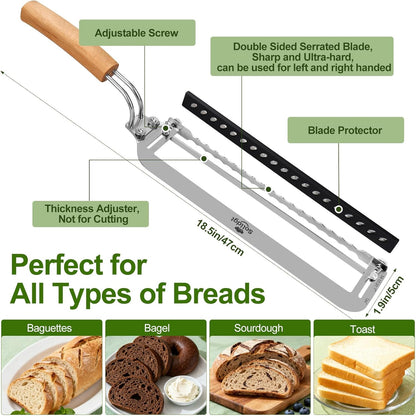 Adjustable Bread Slicer for Homemade Bread New Manual Sourdough Bread Knife | Bread Bow Cutter with Thickness Guide Stainless Steel Serrated Blade for Baguettes Bagels, Ideal Gift for Baker