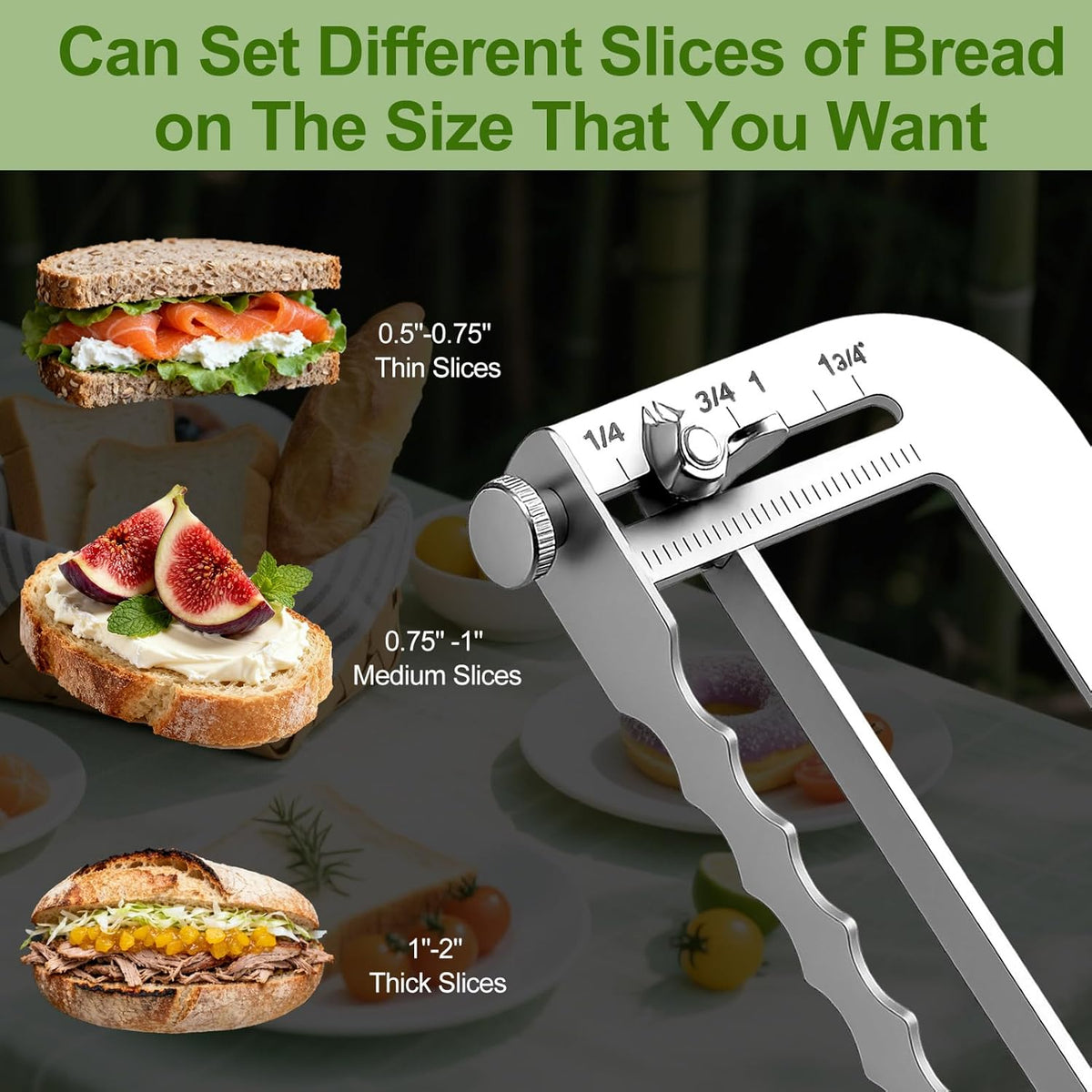 Adjustable Bread Slicer for Homemade Bread New Manual Sourdough Bread Knife | Bread Bow Cutter with Thickness Guide Stainless Steel Serrated Blade for Baguettes Bagels, Ideal Gift for Baker