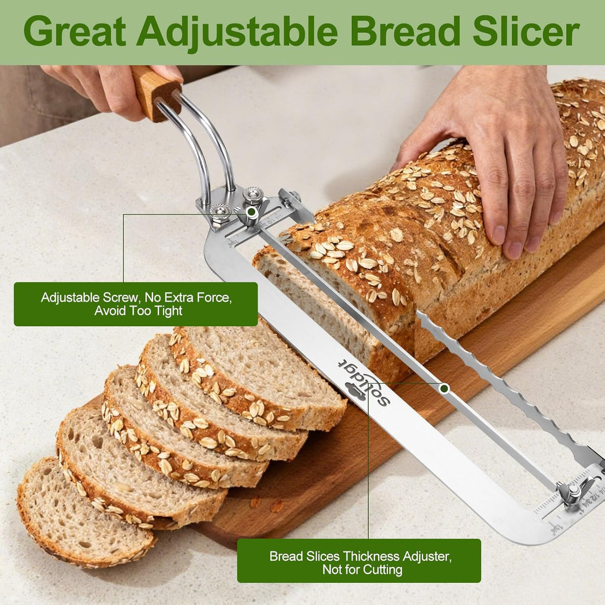 Adjustable Bread Slicer for Homemade Bread New Manual Sourdough Bread Knife | Bread Bow Cutter with Thickness Guide Stainless Steel Serrated Blade for Baguettes Bagels, Ideal Gift for Baker