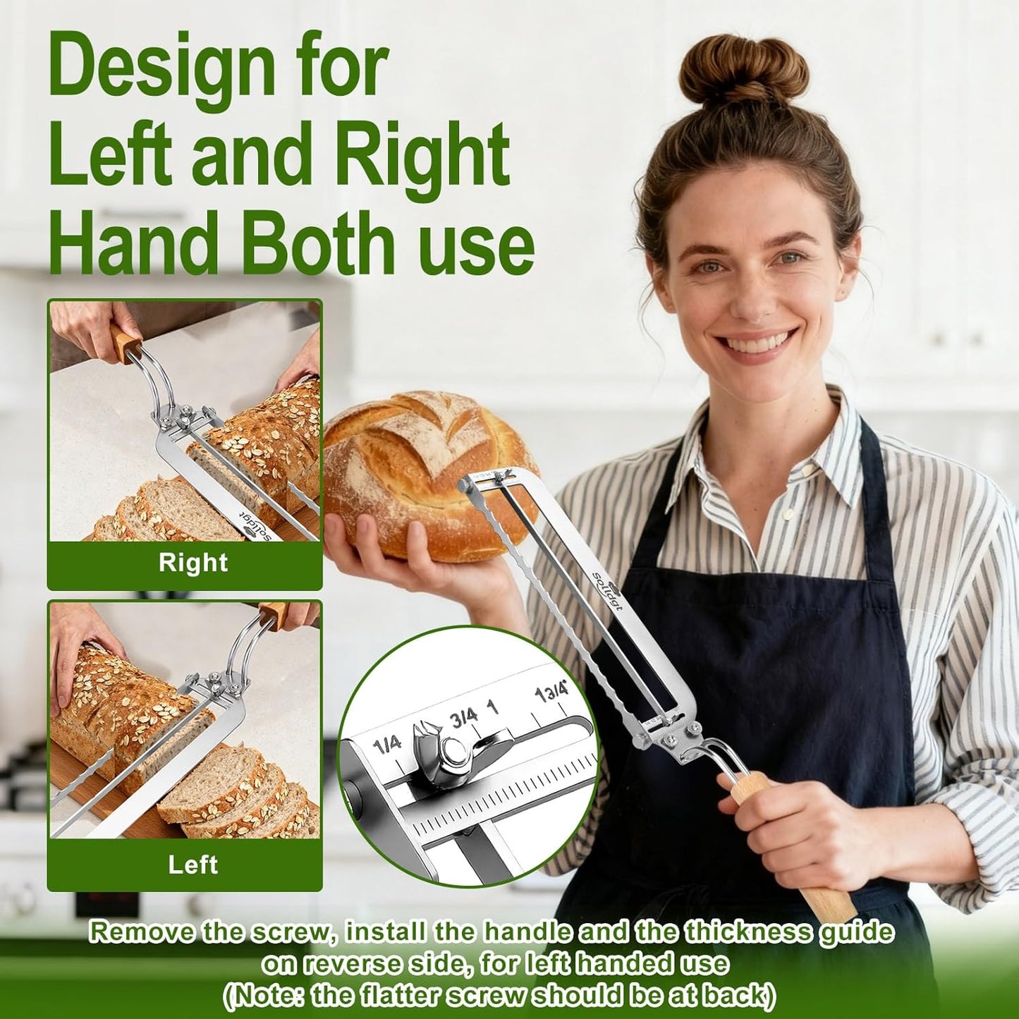 Adjustable Bread Slicer for Homemade Bread New Manual Sourdough Bread Knife | Bread Bow Cutter with Thickness Guide Stainless Steel Serrated Blade for Baguettes Bagels, Ideal Gift for Baker