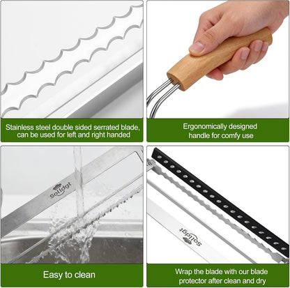 Adjustable Bread Slicer for Homemade Bread New Manual Sourdough Bread Knife | Bread Bow Cutter with Thickness Guide Stainless Steel Serrated Blade for Baguettes Bagels, Ideal Gift for Baker