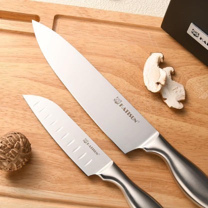 Knife Set, 15-Piece Kitchen Knife Block Sets with Built-in Sharpener, German Stainless Steel Knife Block Set, Dishwasher Safe