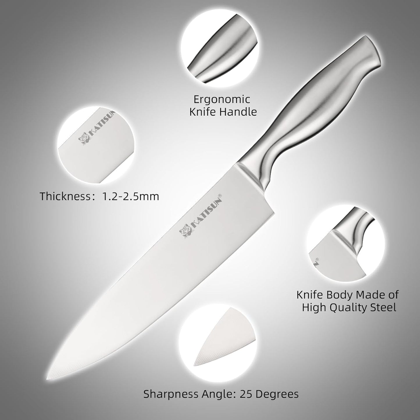 Knife Set, 15-Piece Kitchen Knife Block Sets with Built-in Sharpener, German Stainless Steel Knife Block Set, Dishwasher Safe