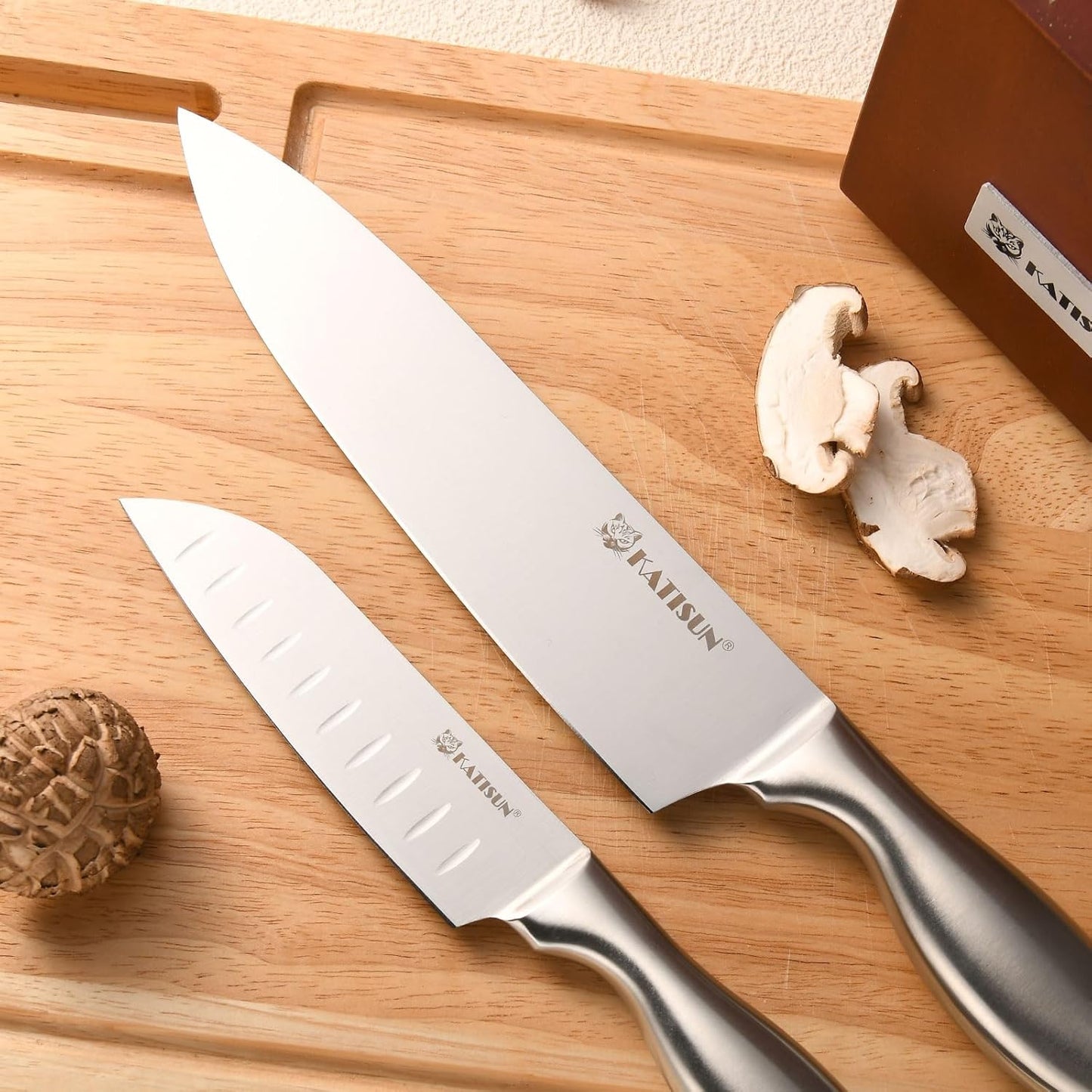 Knife Set, 15-Piece Kitchen Knife Block Sets with Built-in Sharpener, German Stainless Steel Knife Block Set, Dishwasher Safe