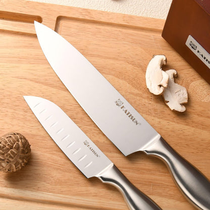 Knife Set, 15-Piece Kitchen Knife Block Sets with Built-in Sharpener, German Stainless Steel Knife Block Set, Dishwasher Safe
