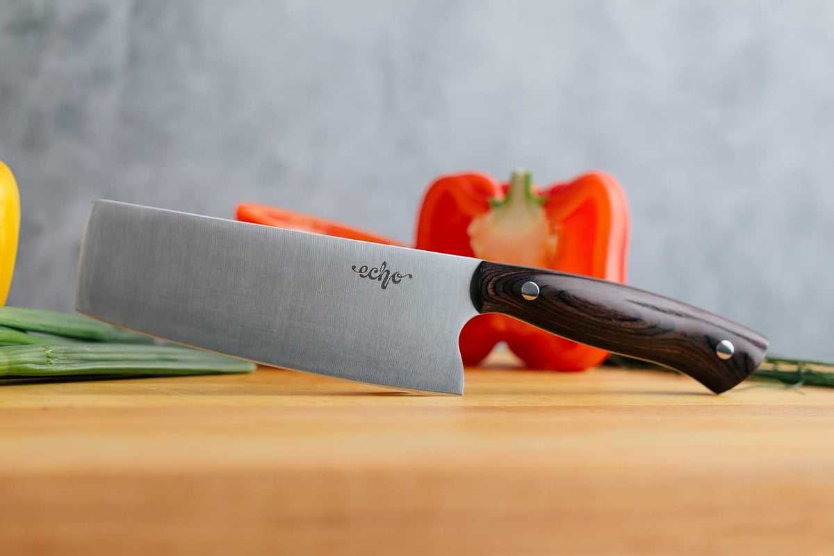 Echo 6 Inch Nakiri Knife, AEB-L USA Stainless, Walnut | Traditional Japanese 6inch vegetable blade delivers exceptional accuracy and speed when cutting greens or raw produce.