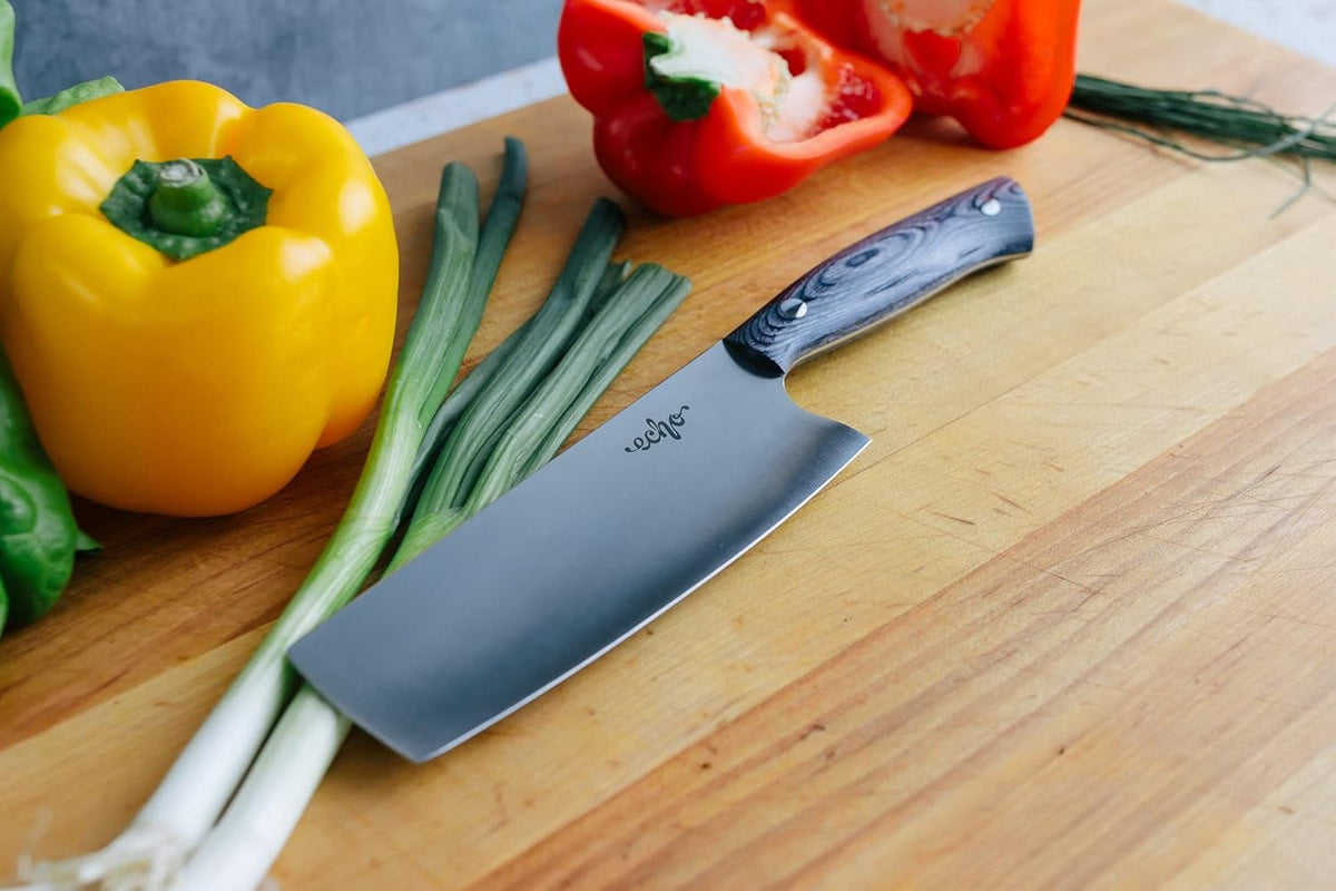 Echo 6 Inch Nakiri Knife, AEB-L USA Stainless, Walnut | Traditional Japanese 6inch vegetable blade delivers exceptional accuracy and speed when cutting greens or raw produce.