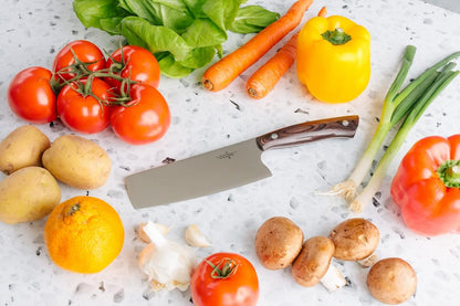 Echo 6 Inch Nakiri Knife, AEB-L USA Stainless, Walnut | Traditional Japanese 6inch vegetable blade delivers exceptional accuracy and speed when cutting greens or raw produce.