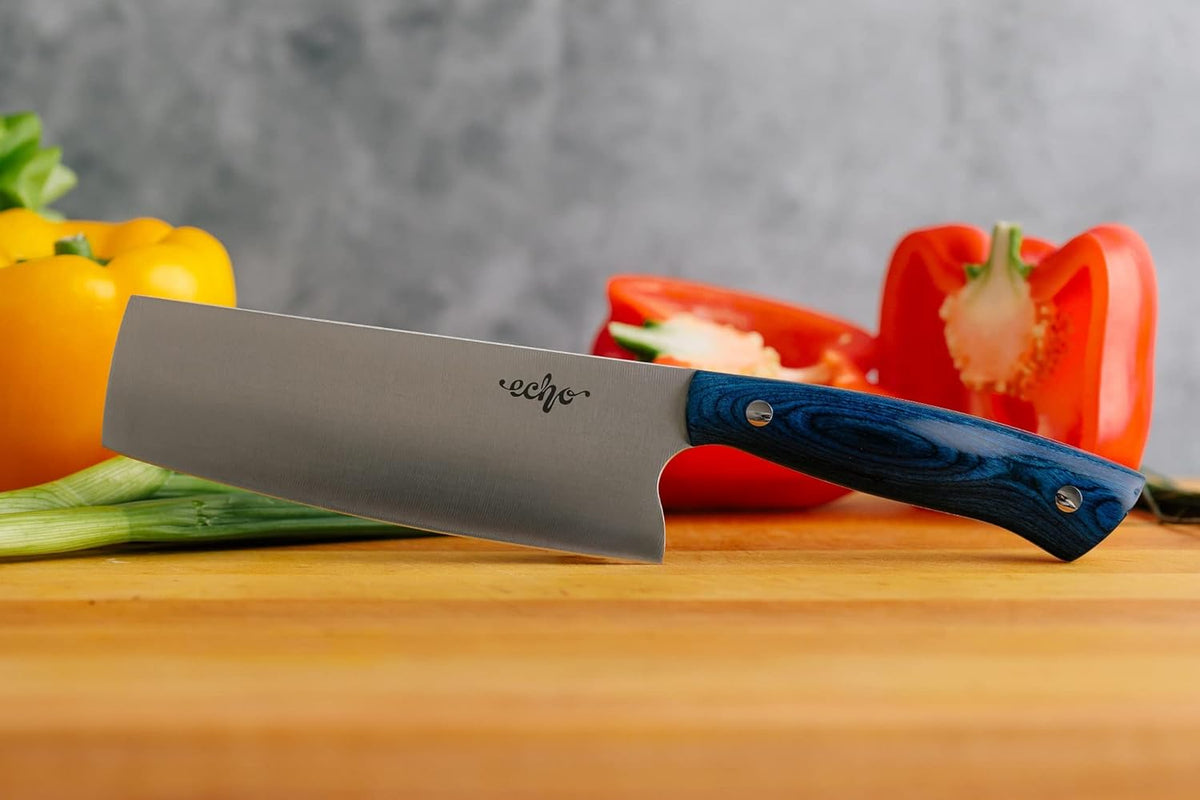 Echo 6 Inch Nakiri Knife, AEB-L USA Stainless, Walnut | Traditional Japanese 6inch vegetable blade delivers exceptional accuracy and speed when cutting greens or raw produce.