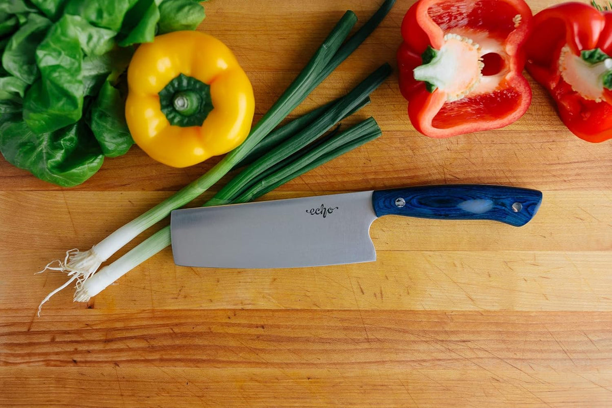 Echo 6 Inch Nakiri Knife, AEB-L USA Stainless, Walnut | Traditional Japanese 6inch vegetable blade delivers exceptional accuracy and speed when cutting greens or raw produce.