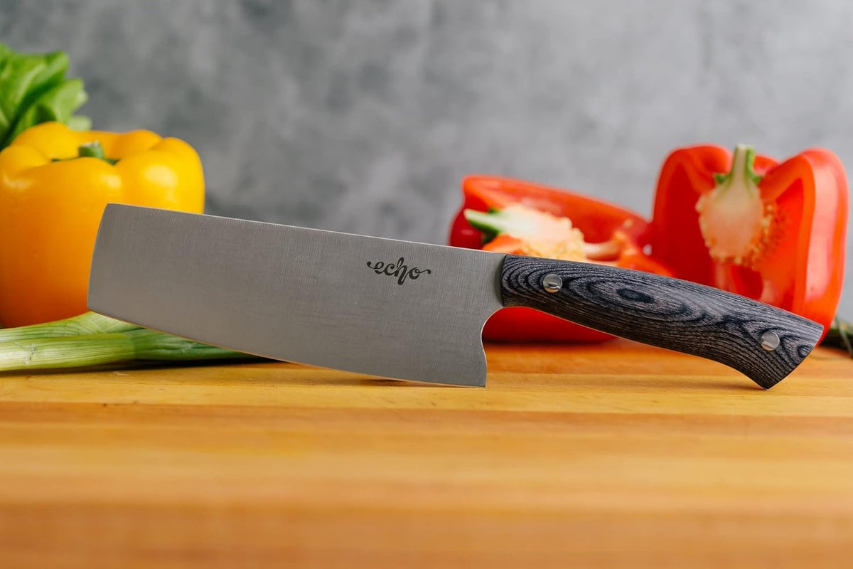 Echo 6 Inch Nakiri Knife, AEB-L USA Stainless, Walnut | Traditional Japanese 6inch vegetable blade delivers exceptional accuracy and speed when cutting greens or raw produce.