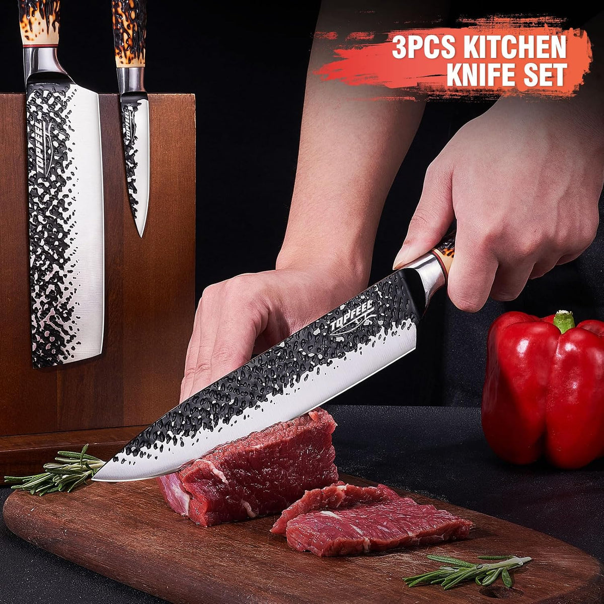 Kitchen Knife Set 3 PCS, Hand Forged Japanese Chef Knife Set