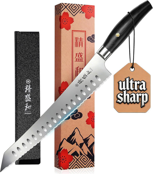 Bread Knife for Homemade Bread,Serrated Blade 8 in with Cover | Offset Handle, Outward-Curved Edge for Clean Even Slices, Slicer Cuts Sourdough, Bagels, Ham, Pineapple, Ideal Gift