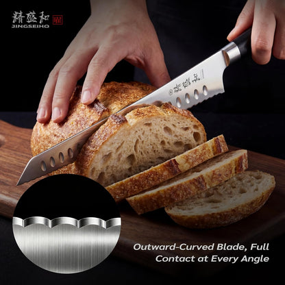 Bread Knife for Homemade Bread,Serrated Blade 8 in with Cover | Offset Handle, Outward-Curved Edge for Clean Even Slices, Slicer Cuts Sourdough, Bagels, Ham, Pineapple, Ideal Gift